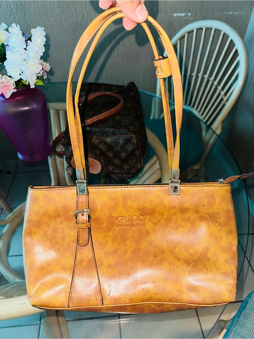 Gucci Cognac Leather Shoulder Bag with Double Straps